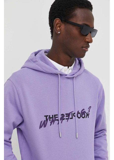 The kooples hanorac de bumbac barbati culoarea violet cu glug cu imprimeu