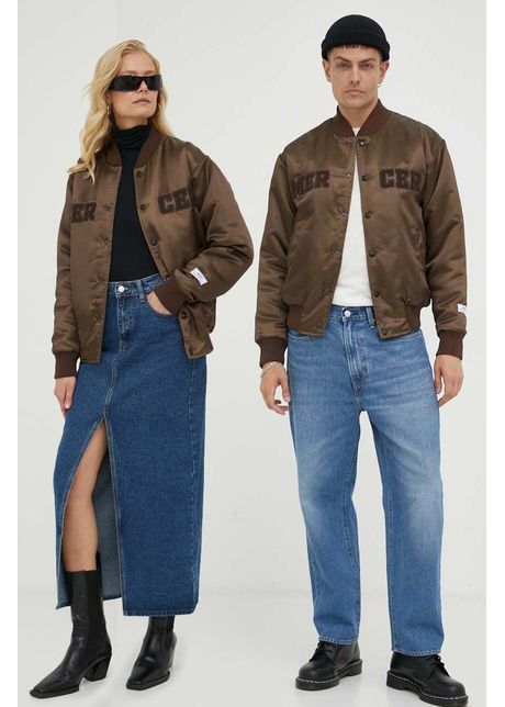 The mercer brand geaca bomber culoarea maro de tranzitie oversize