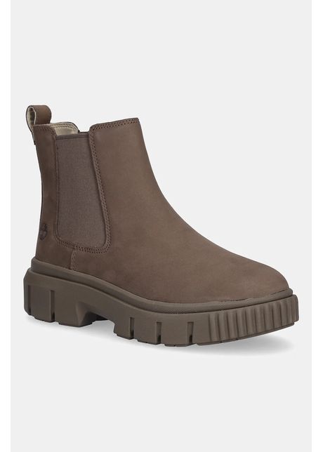 Timberland cizme chelsea din nubuc Greyfield Chelsea culoarea maro, cu toc plat, TB0A2FK2EM51