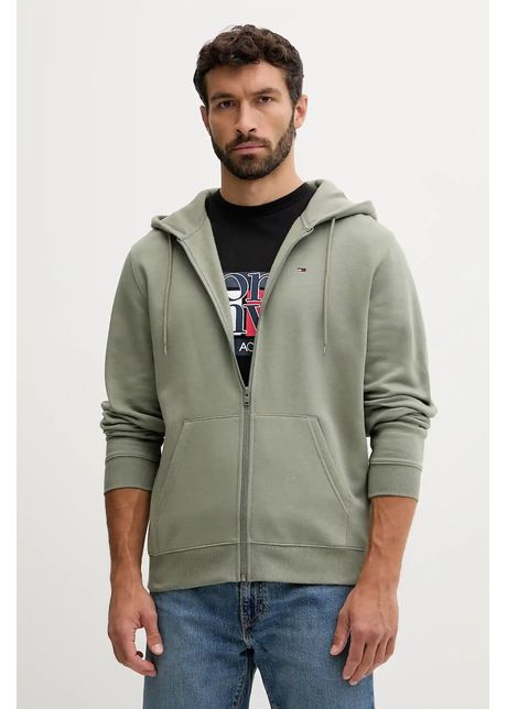 Tommy Jeans bluză culoarea verde, cu glugă, uni, DM0DM20743
