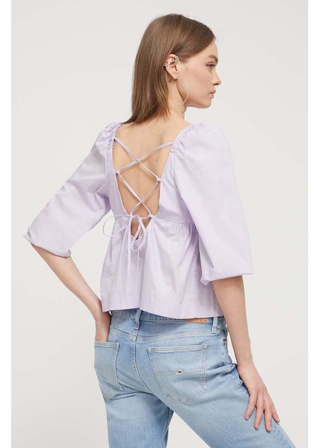 Tommy jeans bluz din bumbac femei culoarea violet cu model dw0dw17806