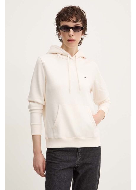 Tommy jeans bluza femei culoarea bej cu glug neted dw0dw19727