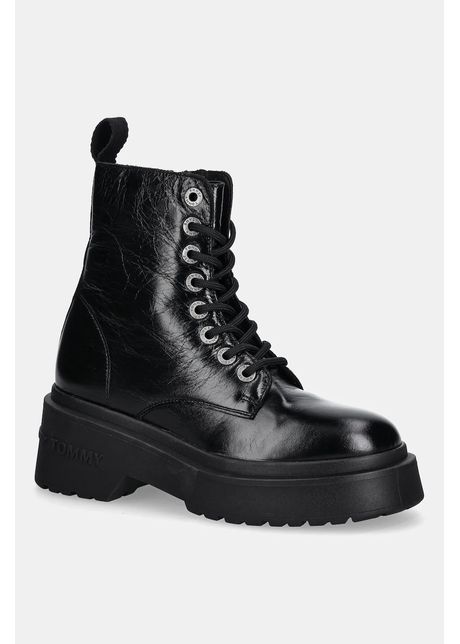 Tommy Jeans bocanci de piele TJW CHUNKY SHINY LEATHER BOOT culoarea negru, cu platforma, EN0EN02848
