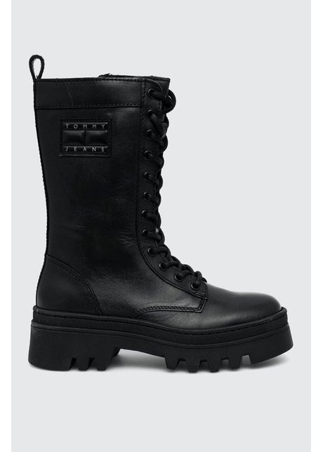 Tommy jeans bocanci de piele tjw fashion lace up femei culoarea negru cu platforma en0en02296