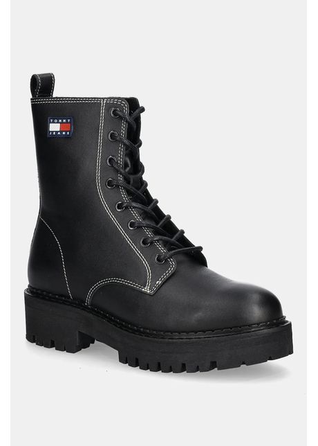 Tommy Jeans bocanci de piele TJW URBAN LACE UP BOOT culoarea negru, cu toc plat, EN0EN02907