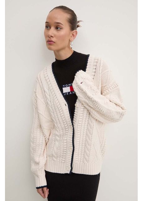 Tommy jeans cardigan femei culoarea bej light dw0dw18521