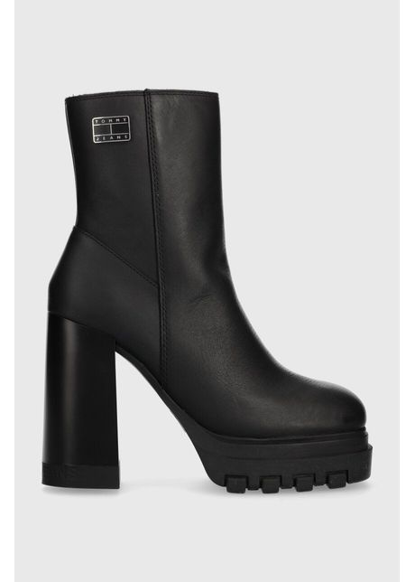Tommy jeans cizme de piele tjw high heel ankle boot femei culoarea negru cu toc drept en0en02256