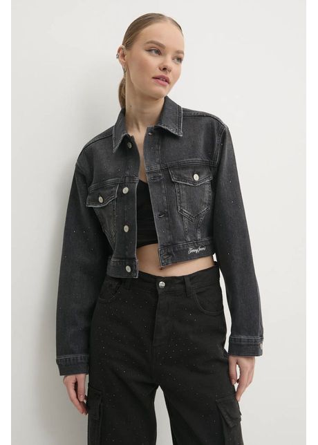 Tommy jeans geac din denim femei culoarea gri de tranzi ie dw0dw19741