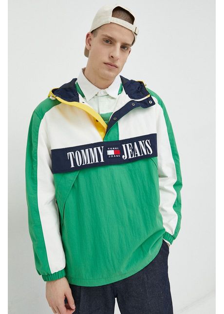 Tommy jeans geaca barbati culoarea verde de tranzitie oversize