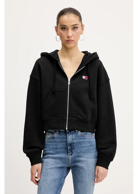 Tommy jeans hanorac de bumbac culoarea negru cu glug cu imprimeu dw0dw21355