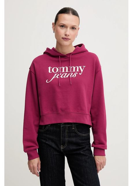 Tommy jeans hanorac de bumbac culoarea roz cu glug cu imprimeu dw0dw20306