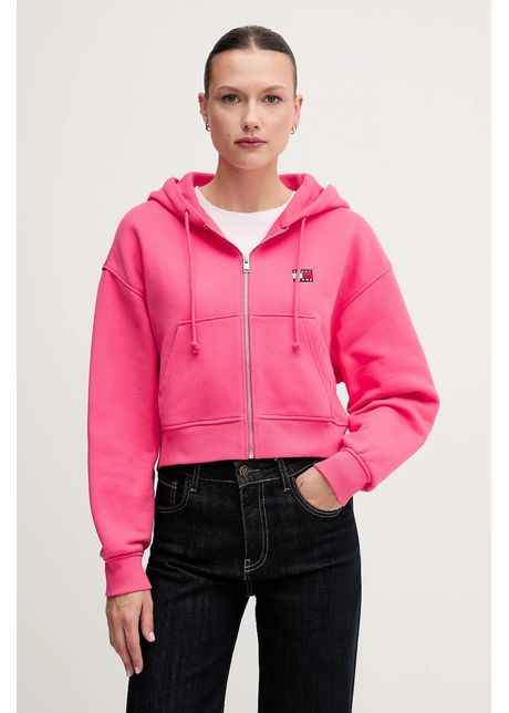 Tommy jeans hanorac de bumbac culoarea roz cu glug cu imprimeu dw0dw21355