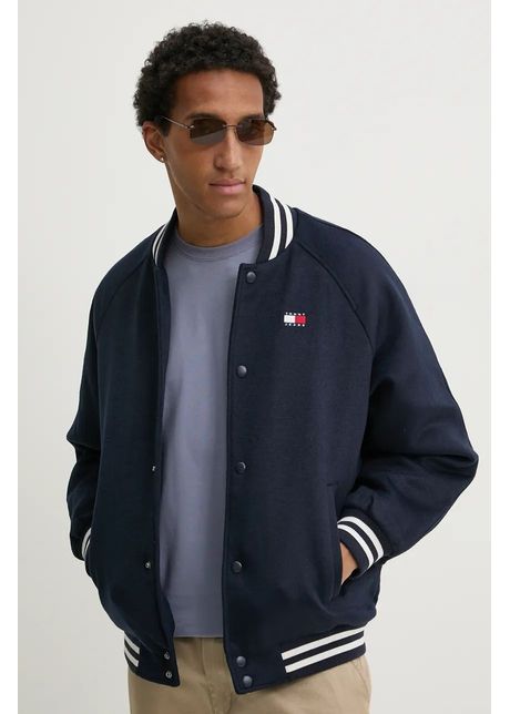 Tommy jeans jacheta bomber din amestec de lana culoarea albastru marin de tranzitie dm0dm20685