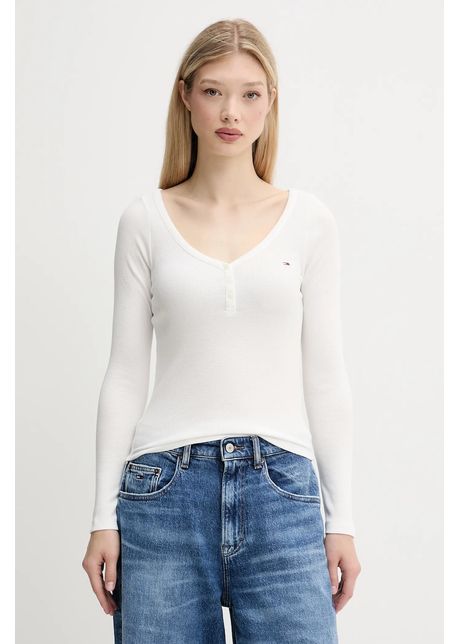 Tommy jeans longsleeve culoarea alb dw0dw20903