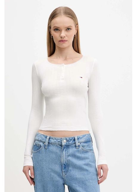 Tommy Jeans longsleeve culoarea alb, DW0DW21575