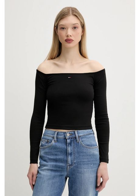 Tommy jeans longsleeve culoarea negru cold shoulder dw0dw20919