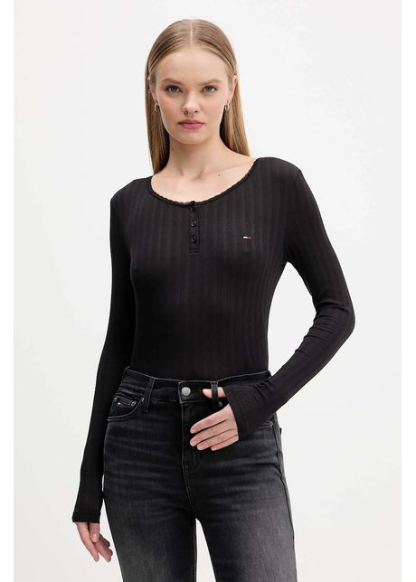 Tommy Jeans longsleeve culoarea negru, DW0DW21575