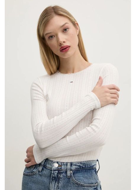 Tommy jeans longsleeve din bumbac culoarea alb cu turtleneck dw0dw19503