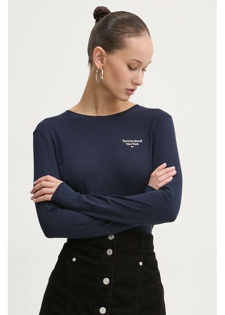 Tommy jeans longsleeve din bumbac culoarea albastru marin dw0dw18793