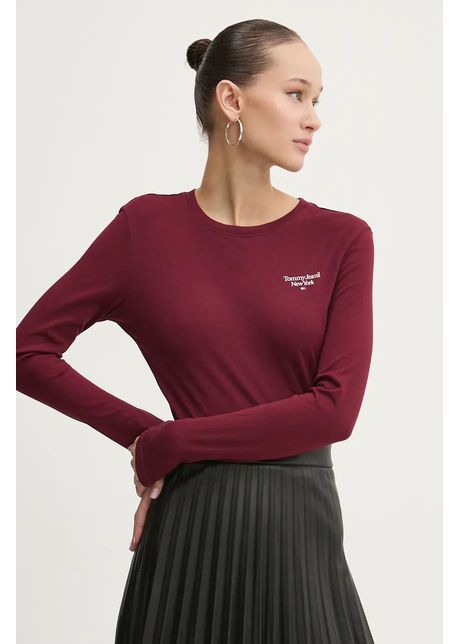 Tommy jeans longsleeve din bumbac culoarea bordo dw0dw18793