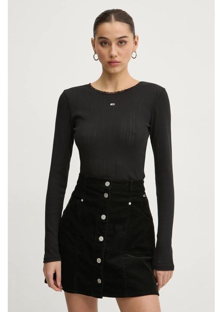 Tommy jeans longsleeve din bumbac culoarea negru cu turtleneck dw0dw19503