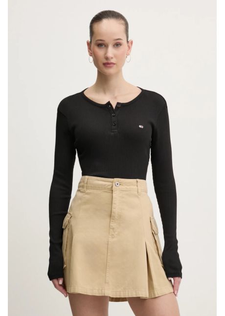 Tommy jeans longsleeve din bumbac culoarea negru dw0dw19501