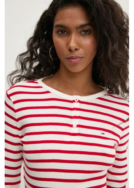 Tommy jeans longsleeve din bumbac culoarea rosu dw0dw19501