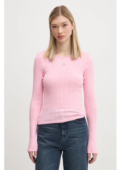 Tommy jeans longsleeve din bumbac culoarea roz cu turtleneck dw0dw19503