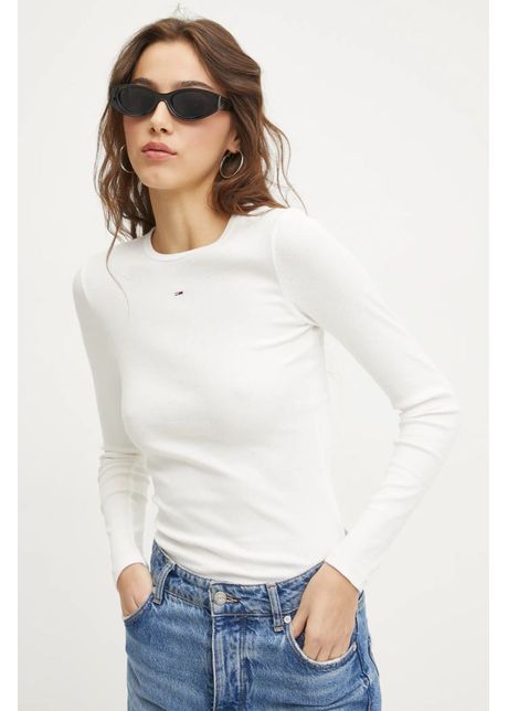 Tommy jeans longsleeve femei culoarea alb dw0dw17387