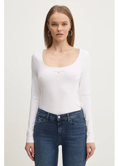 Tommy jeans longsleeve femei culoarea alb dw0dw18791