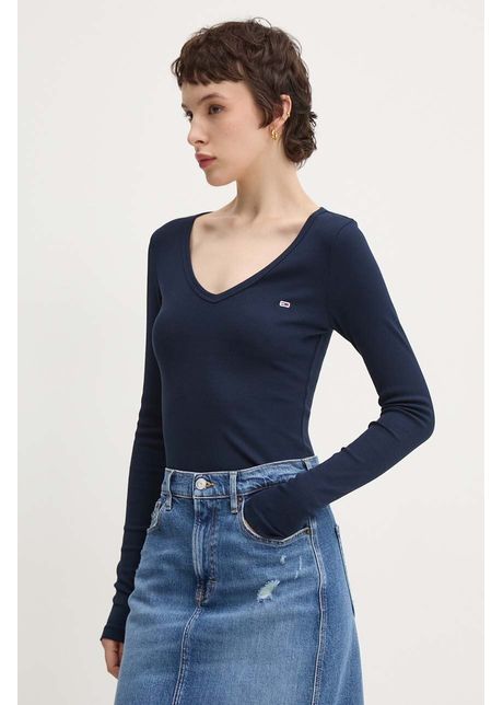 Tommy jeans longsleeve femei culoarea albastru marin dw0dw17990