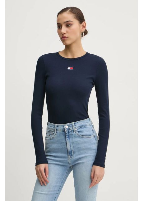 Tommy jeans longsleeve femei culoarea albastru marin dw0dw20178