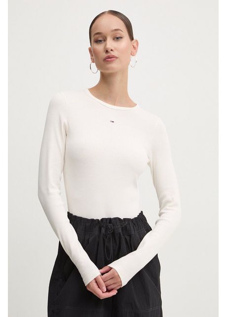 Tommy jeans longsleeve femei culoarea bej dw0dw17387