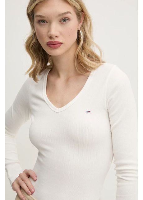 Tommy jeans longsleeve femei culoarea bej dw0dw17990
