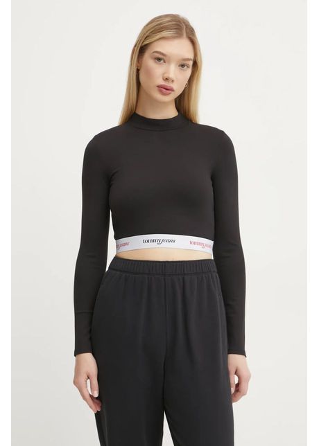 Tommy jeans longsleeve femei culoarea negru cu turtleneck dw0dw19510