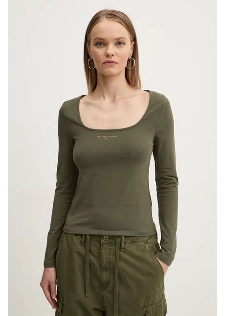 Tommy jeans longsleeve femei culoarea verde dw0dw18791