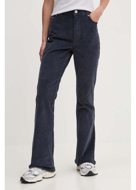 Tommy jeans pantaloni de catifea cord culoarea albastru marin evazati high waist dw0dw18502