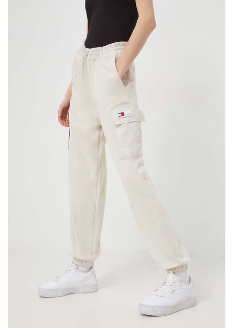 Tommy jeans pantaloni de trening culoarea bej uni dw0dw17313