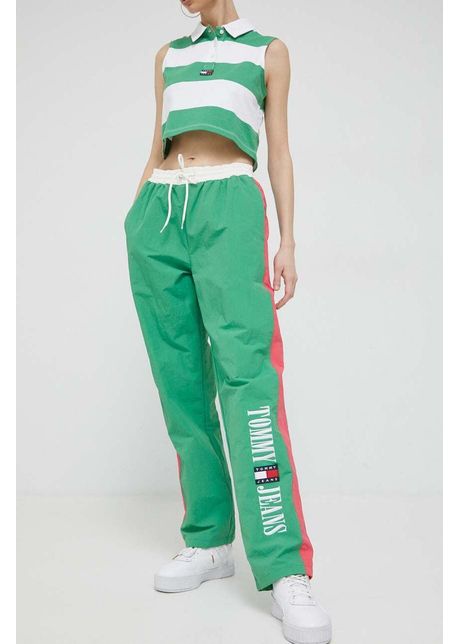 Tommy jeans pantaloni de trening culoarea verde modelator