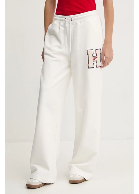 Tommy jeans pantaloni de trening din bumbac culoarea bej cu imprimeu dw0dw20558