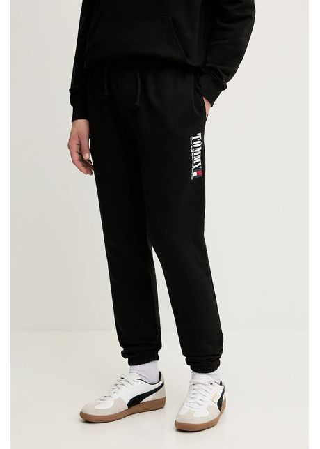 Tommy Jeans pantaloni de trening din bumbac culoarea negru, cu imprimeu, DM0DM22145