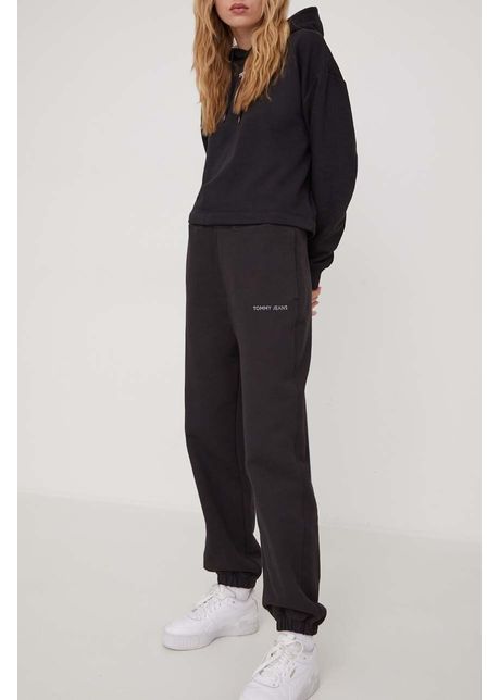 Tommy jeans pantaloni de trening din bumbac culoarea negru cu imprimeu dw0dw17309