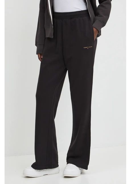 Tommy jeans pantaloni de trening din bumbac culoarea negru neted