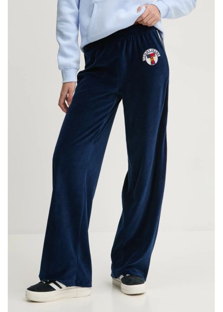 Tommy jeans pantaloni de trening din velur culoarea bleumarin cu imprimeu dw0dw20542