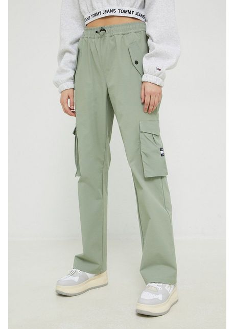 Tommy jeans pantaloni femei culoarea verde fason cargo high waist