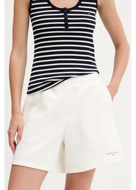 Tommy Jeans pantaloni scurți culoarea bej, uni, high waist, DW0DW21152