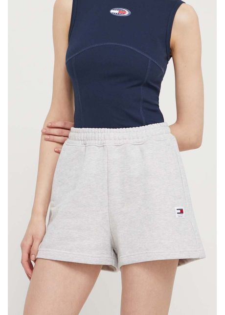 Tommy jeans pantaloni scur i din bumbac culoarea gri uni high waist dw0dw17772