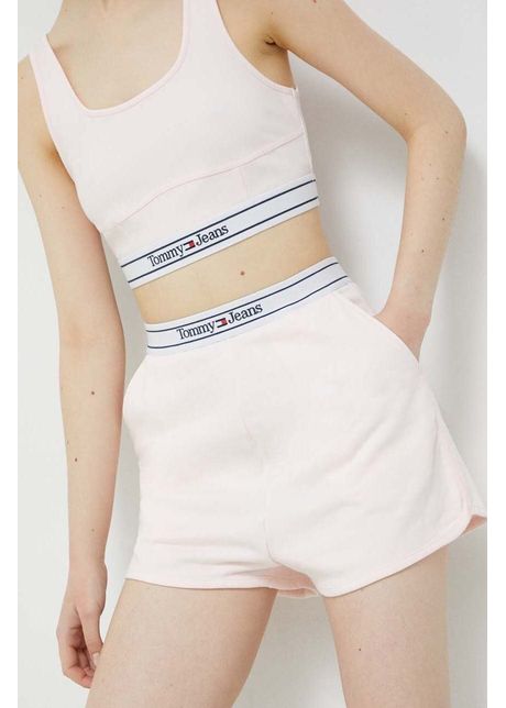 Tommy jeans pantaloni scurti femei culoarea roz neted high waist