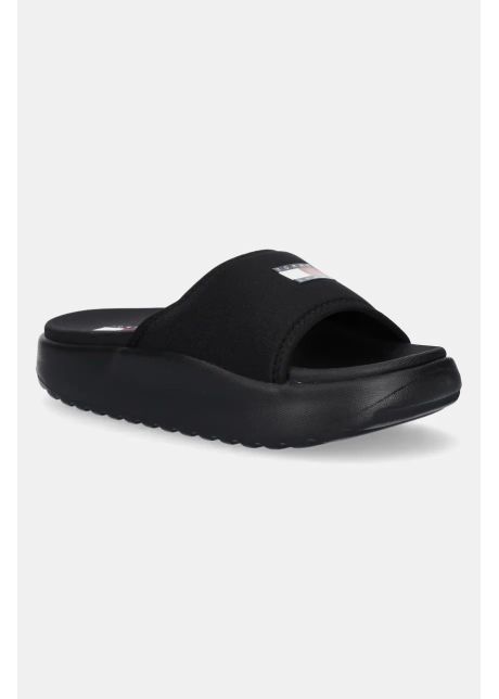 Tommy jeans papuci comfy pool slide femei culoarea negru cu platforma en0en02765