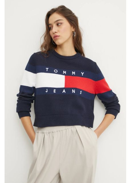 Tommy jeans pulover de bumbac culoarea albastru marin dw0dw19335